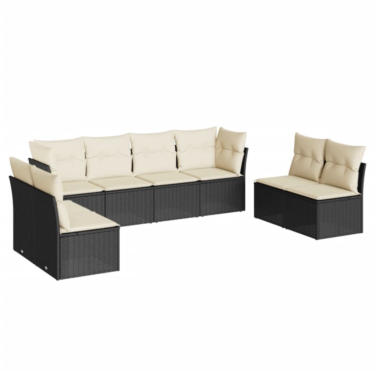 The Living Store 8-delige Loungeset met kussens poly rattan zwart - Loungeset - Tuinmeubels - Lounge Set - Outdoor Furniture - Pe Rattan