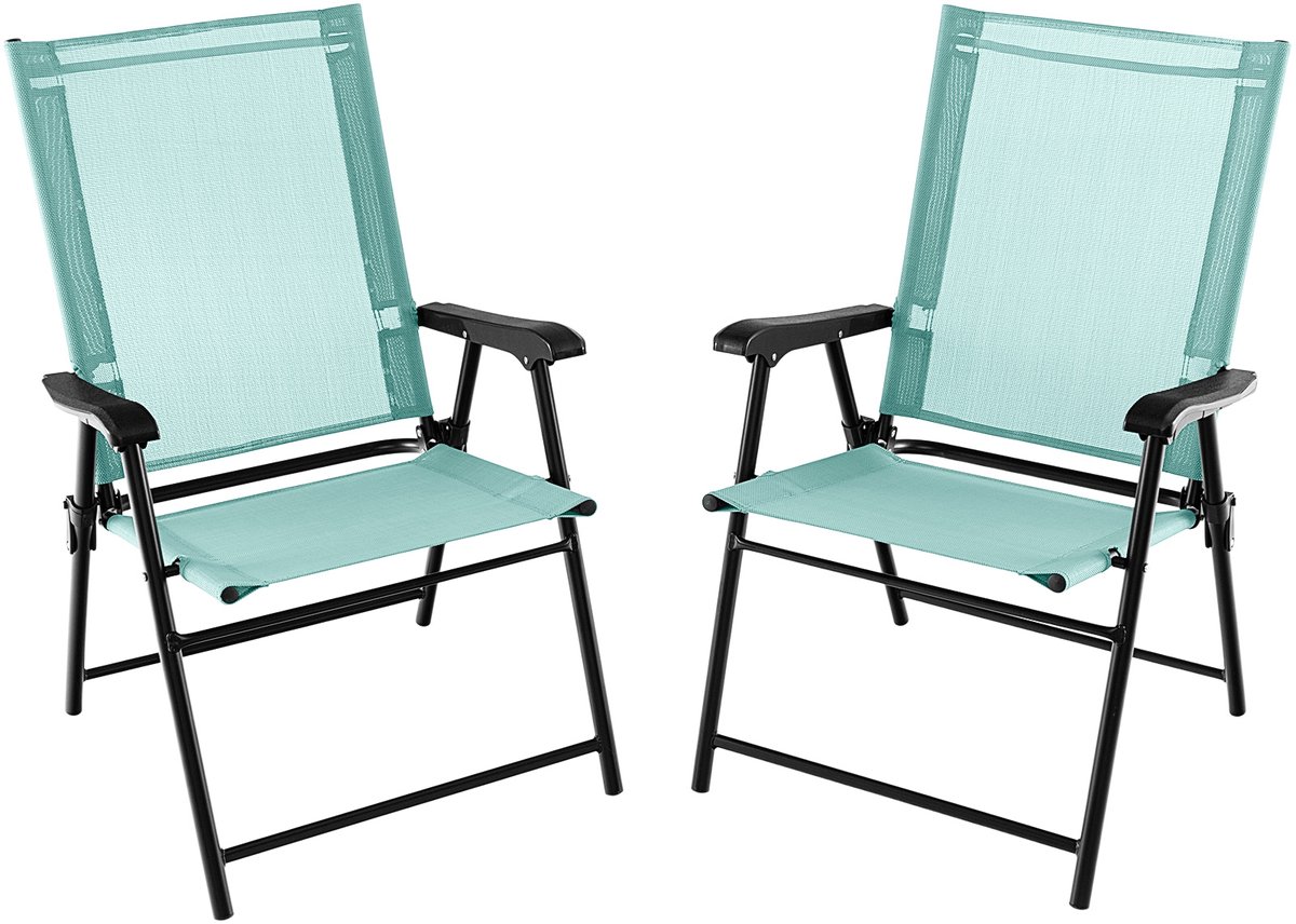 COSTWAY Set van 2 tuinstoelen, klapstoelen met armleuningen, balkonstoelen met weerbestendige stof, terrasstoelen voor tuin, achtertuin en balkon