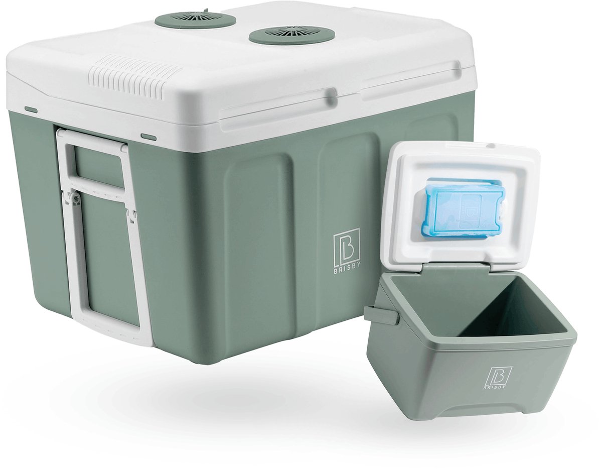 Brisby 40 Liter Elektrische Koelbox Frigobox Deluxe met 12V 220/230 Volt Aansluiting voor Auto en Camping – AC/DC - inclusief passieve koelbox - GROEN