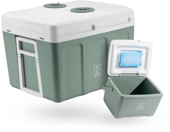 Brisby 40 Liter Elektrische Koelbox, Frigobox Deluxe met 12V, 220/230 Volt Aansluiting voor Auto en Camping – AC/DC - inclusief passieve koelbox - GROEN