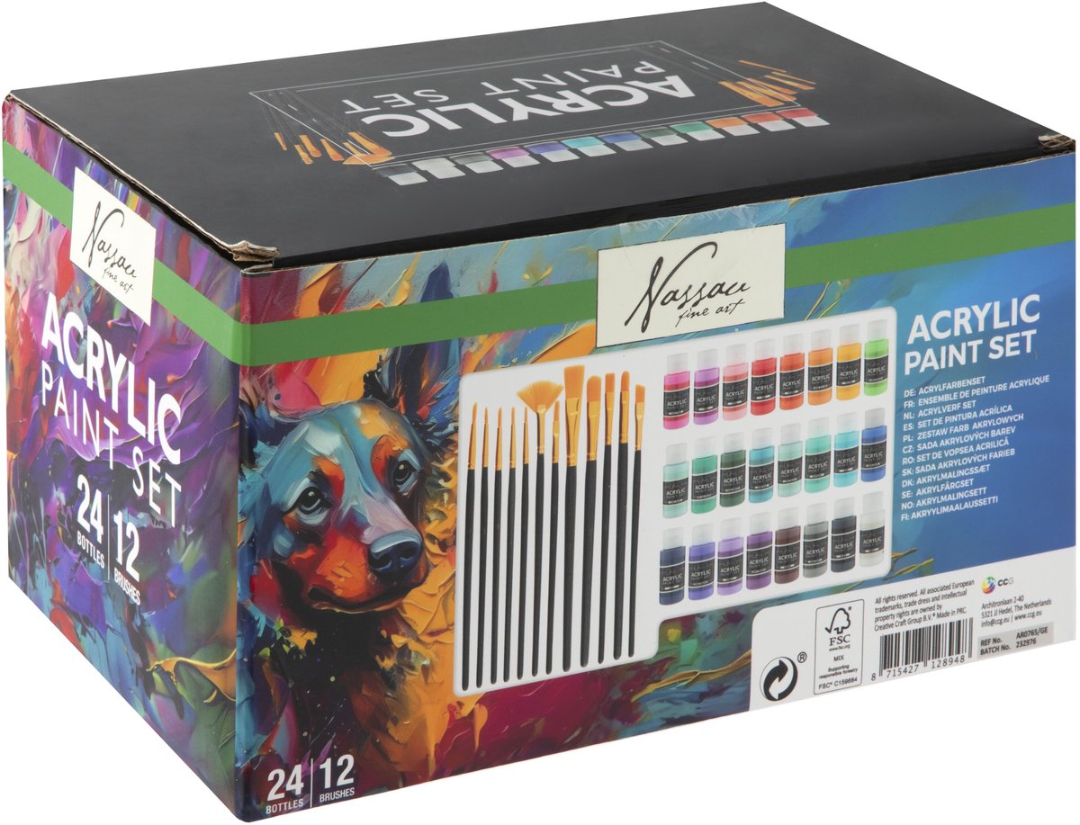 Acrylverf Set 36pcs - 24x Acrylverf Tubes 59ML & 12x Penselen – Compleet Schilderpakket voor Volwassenen en Kinderen — afbeelding 7