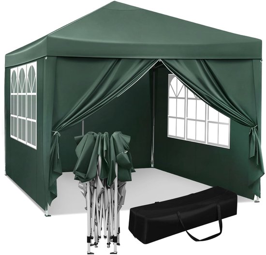 3x3m Opvouwbare Partytent - Easy Up Partytent - Partytent Opvouwbaar - Tuinpaviljoen - Waterdicht - UV - Bescherming - Verstelbare Hoogte - Draagtas - Zonnescherm - Groen — afbeelding 5