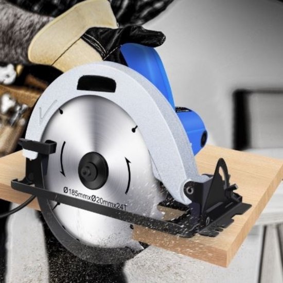 Scie circulaire 1500W Ravon - Rail rotatif électrique 5000RPM - Guide laser - Angle de biseau 0-45° - Lame de scie 180mm - Profondeur de coupe 55mm