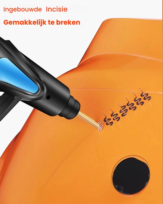 Oranje kunststof met ingebouwde incisie, gemakkelijk te breken.