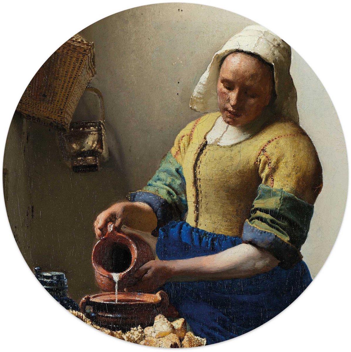 Glasschilderij Vermeer - Melkmeisje - Ø 50 - Glas - REINDERS