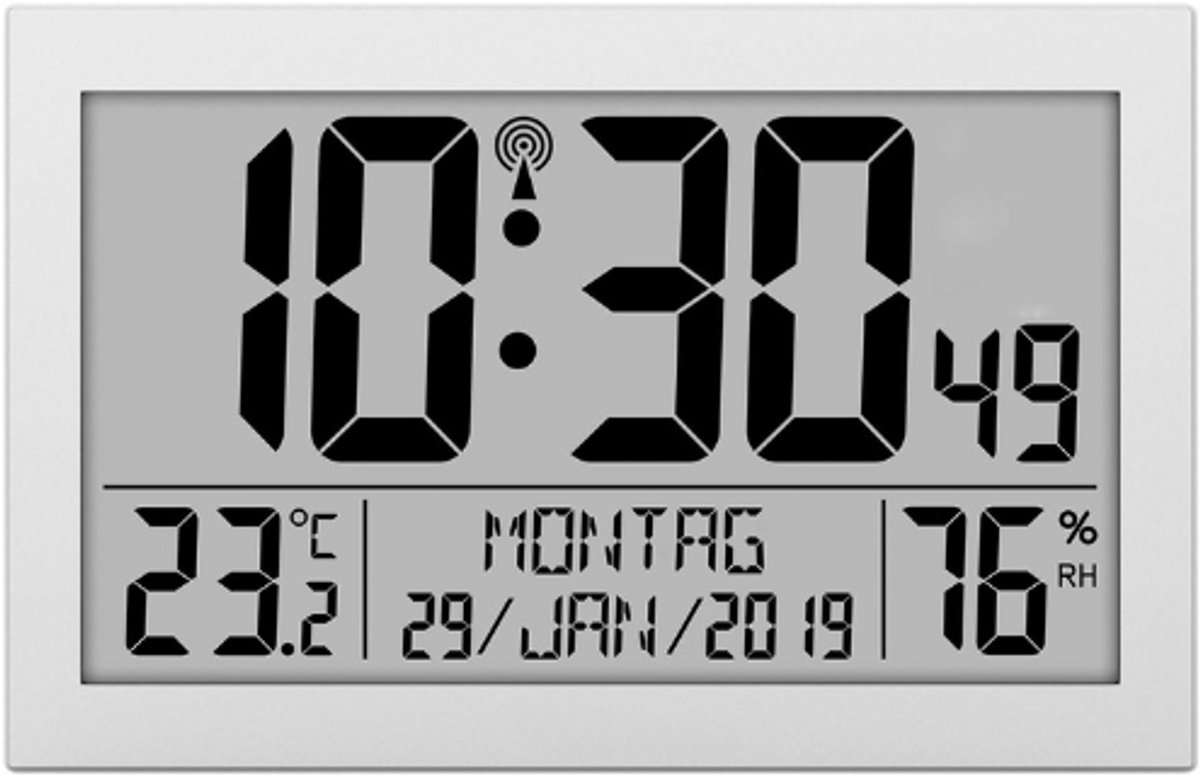 Digitale Slanke En Moderne Wandklok Of Tafelklok - Radioklok - Duidelijk LCD-Display - Zilver