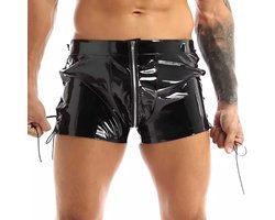PU Lederen porno korte broek - Boxershort - Open kruis - Latex look - Glanzend