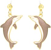 Behave® Oorbellen hangers dolfijn bruin wit emaille 3,5 cm