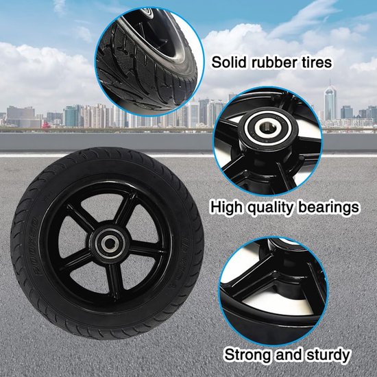 Elektrische scooter massieve band, 8 inch massieve rubberen banden Antislip elektrische scooter 200x50 velg en banden set met lichtmetalen velgen Elektrische scooters