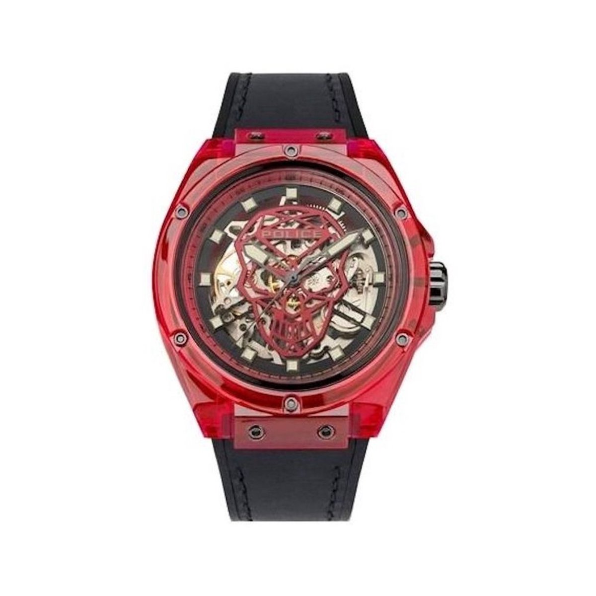Police Zwarte Siliconen Horloge Met Rood Accentuatie 44MM