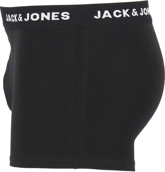 Zwarte Jack & Jones trunks, zijaanzicht met wit logo op de band.