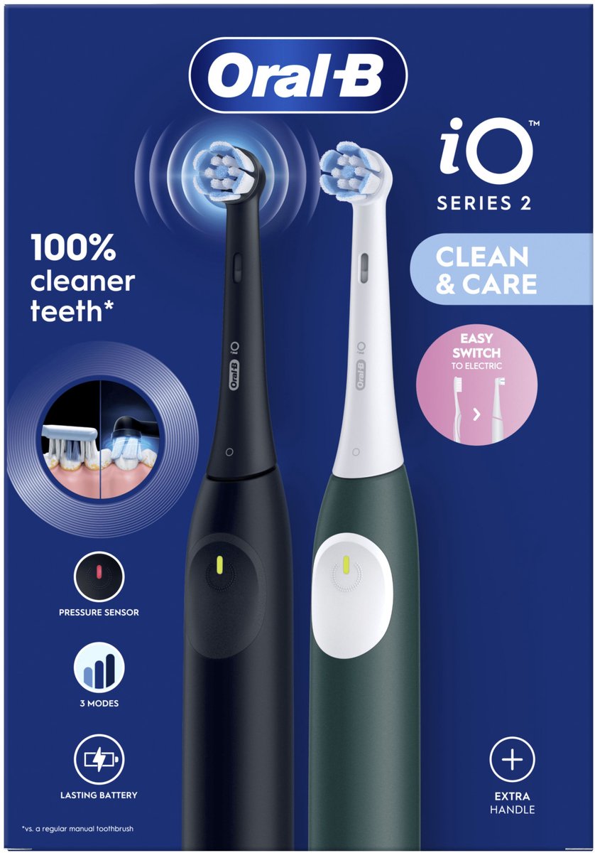 Afbeelding 2 van Oral-B iO2 Elektrische Tandenborstels - Night Black & Forest Green - 2 stuks