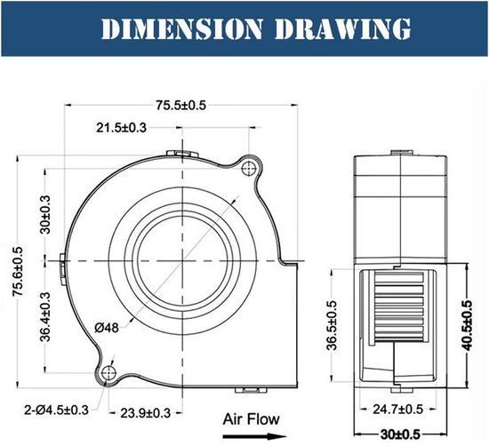 Bladblazers 2 STUKS DC 5V 12V 24V 75mm X 30mm Centrifugaal Ventilator ...
