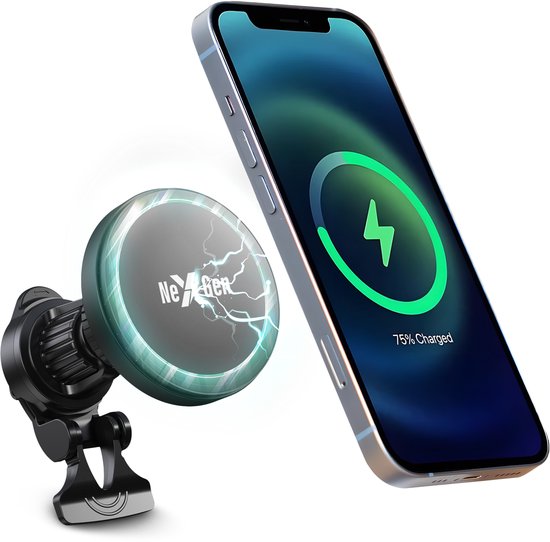 NexGen Telefoonhouders Auto Oplader - Magsafe Autohouder - Magnetische Telefoonhouder Auto - GSM Houder Auto - Flitsmeister - Maps - Waze - 15W Qi - Voor Iphone - Samsung - Zonder Afleidende Led