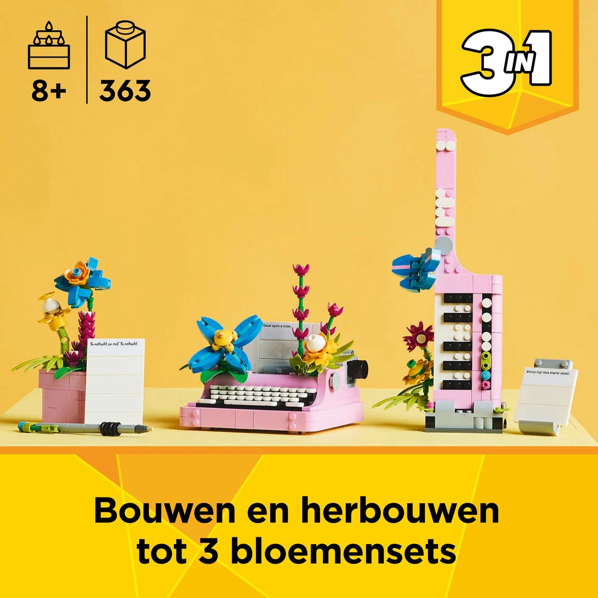 LEGO Creator 3in1 Typemachine met bloemen, Keytar en bloempot Speelgoed voor Kinderen 31169 — afbeelding 4