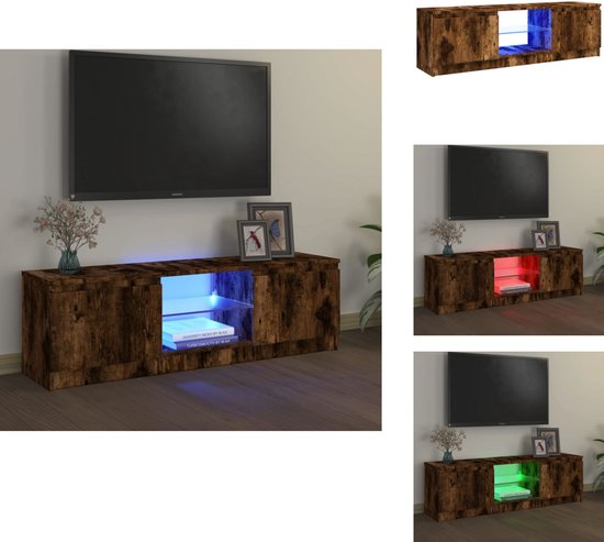vidaXL Meuble TV - Meuble avec bois sculpté et éclairage LED- 120x30x35,5 cm - Chêne fumé - Meuble