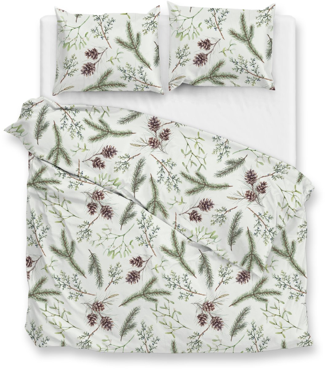 Zohome Dekbedovertrek Pino - Bedlinnen met Takken print - 260x220 - Groen - Dekbedhoes van 100% Katoen-Flanel