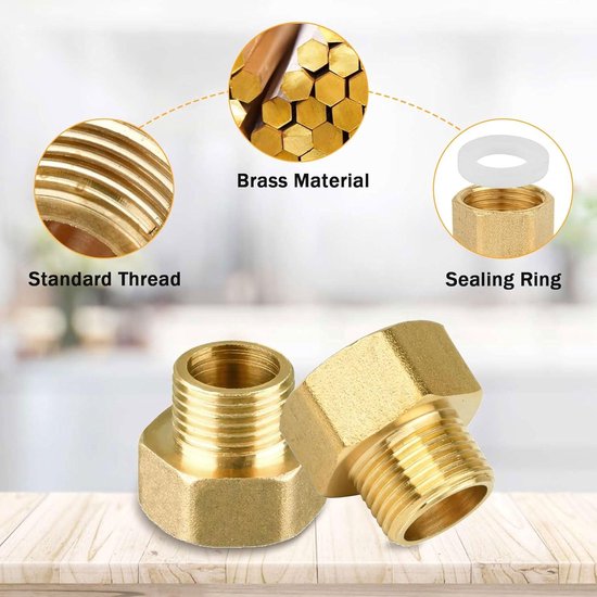 2 stuks verloopstuk 3/4 naar 1/2 inch, messing adapter 1,2 inch binnendraad naar 3,4 inch buitendraad, reductie 3,4 tot 1,2 voor tuinslang, wateraansluiting, wasmachine, duurzaam, roestvrij