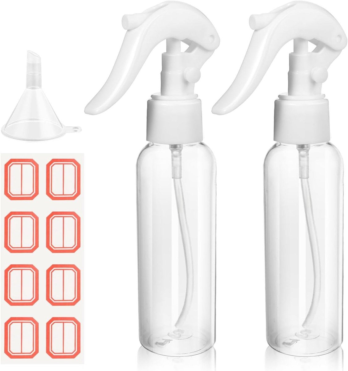 Image of 2 stuks kleine spuitflessen 35 oz/100 ml doorzichtig plastic haarsprayfles - fijne nevel, lege reisfles herbruikbare vloeibare container voor salons (wit 5 oz- 150 ml)