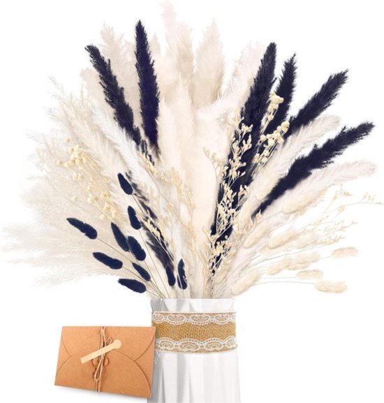 YIWOYI Natuurlijke gedroogde konijnenstaartgras, konijnenstaart, gras, gedroogde bloemen, natuurlijke lagurus pampasgras, huisdecoratie boeket voor bruiloft (blauw, 30 stuks