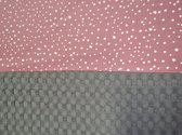 Boxopbergzak - 37 x 46 cm - grijs - oud roze katoen met witte dots