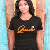 Zwart Koningsdag T-shirt - MAAT S - Dames Pasvorm - Queen 2 Kleuren