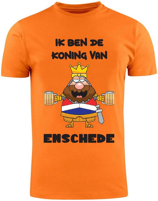 Ik ben de Koning van Enschede Oranje Heren T-Shirt | Koningsdag | Twente | Shirt