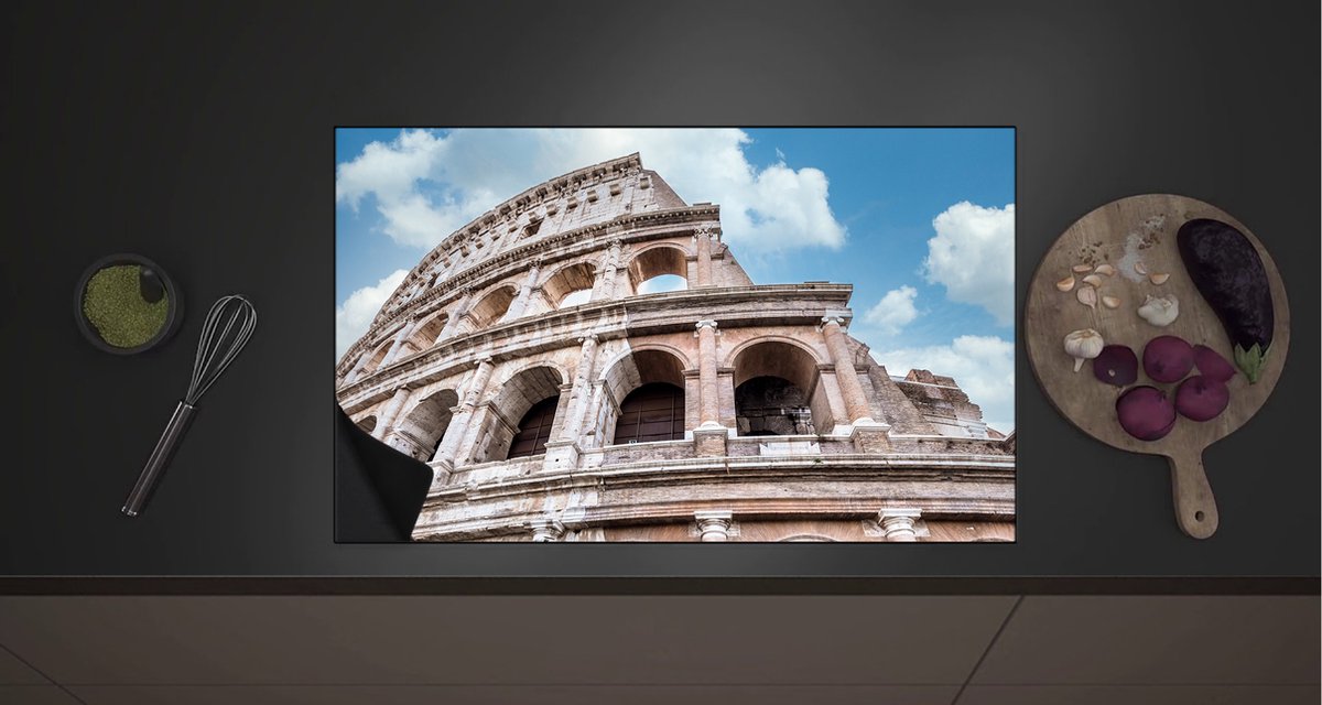 Inductieplaat Beschermer - Deel van Bekend Colosseum in Rome - 80x52 cm - 2 mm Dik - Inductie Beschermer met zwarte kern