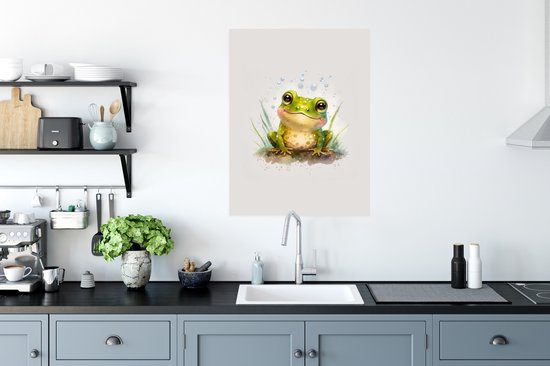 Affiche Grenouille - Vert - Aquarelle - Animaux - Garçon - Fille - 60x80 cm