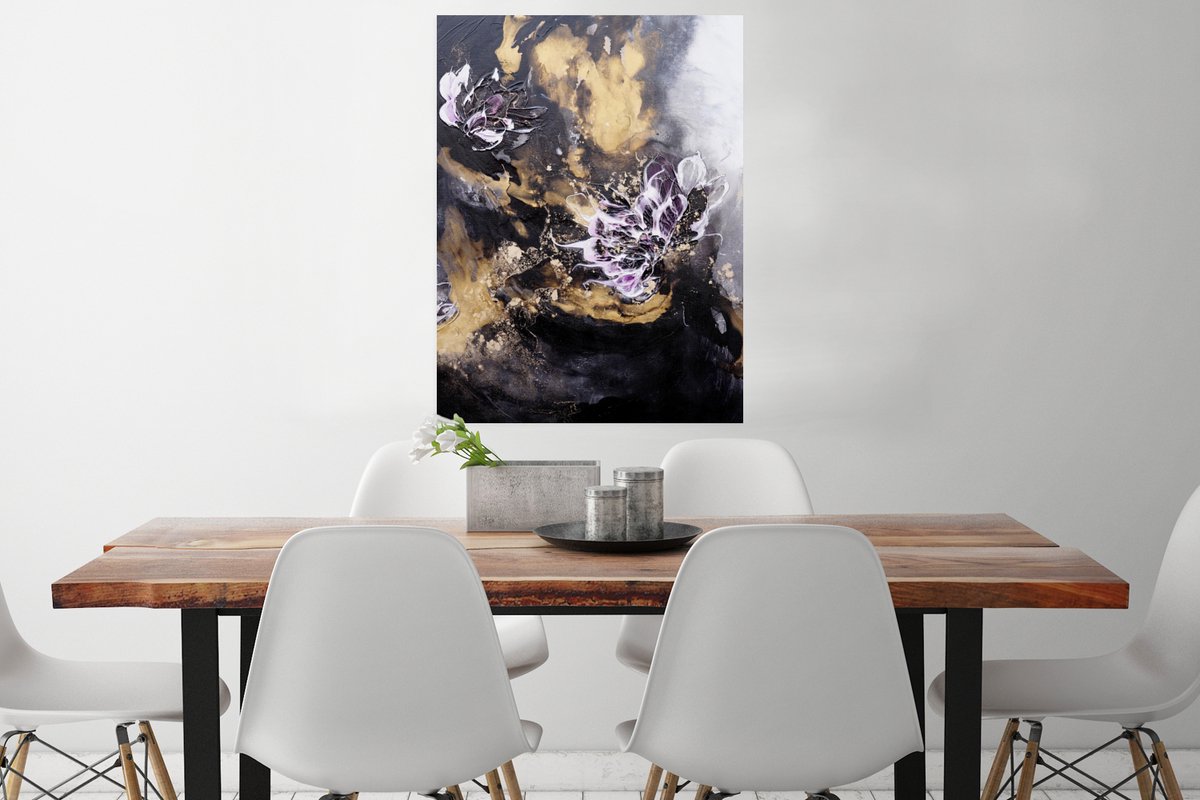 Poster Abstract - Zwart - Grijs - Verf - 60x80 cm