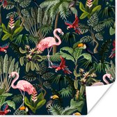 Affiche Animaux de la jungle - Motif - Enfants - Flamingo - Perroquet - Kids - 30x30 cm