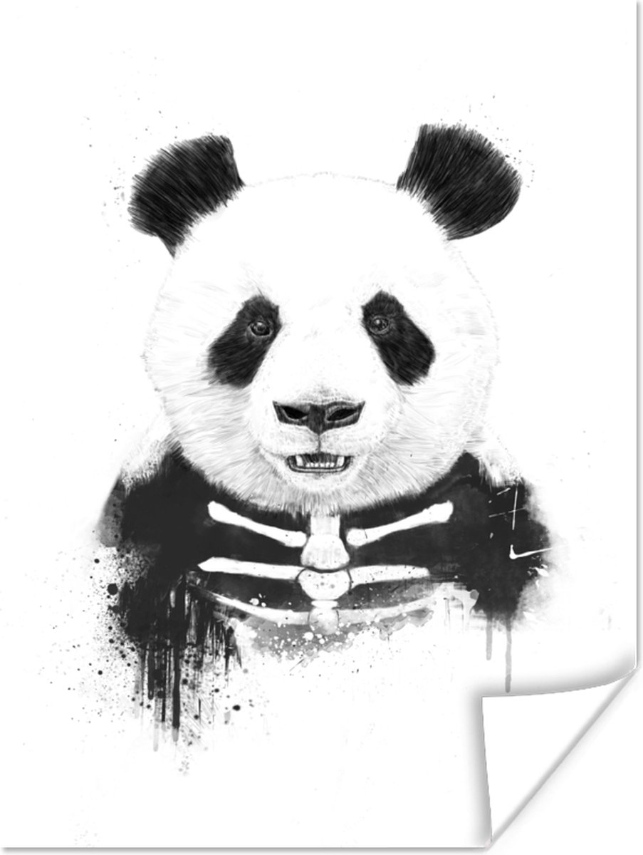 Poster Panda - Skelet - Dieren - Wit - 90x120 cm