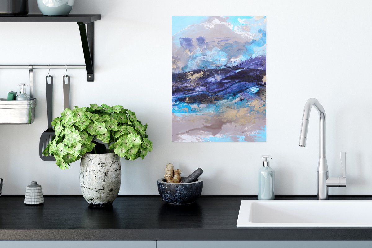 Poster Abstract - Grijs - Blauw - Verf - 30x40 cm