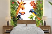 Behang babykamer - Fotobehang Jungle - Dieren - Jongens - Meisjes - Giraf - Olifant - Kids - Breedte 280 cm x hoogte 280 cm