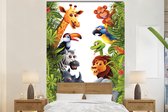 Behang babykamer - Fotobehang Jungle - Dieren - Jongens - Meisjes - Giraf - Olifant - Kids - Breedte 180 cm x hoogte 280 cm