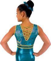 Sparkle&Dream Turnpakje Liz Marble Turquoise- Maat AXS 146/152 - Gympakje voor Turnen, Acro, Trampoline en Gymnastiek