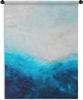 Wandkleed - Wanddoek - Verf - Zee - Blauw - Abstract - Goud - 90x120 cm - Wandtapijt