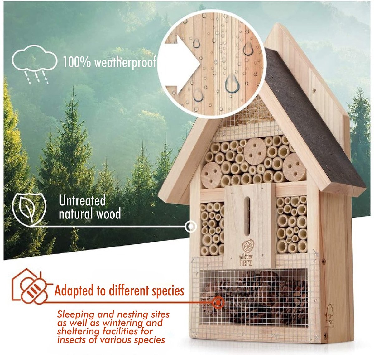 Insectenhotel - Bijenhotel Douglas Hout the Bee | Hout & Keramiek