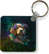Sleutelhanger - Uitdeelcadeautjes - Hond - Puppy - Bloemen - Natuur - Golden retriever - Plastic