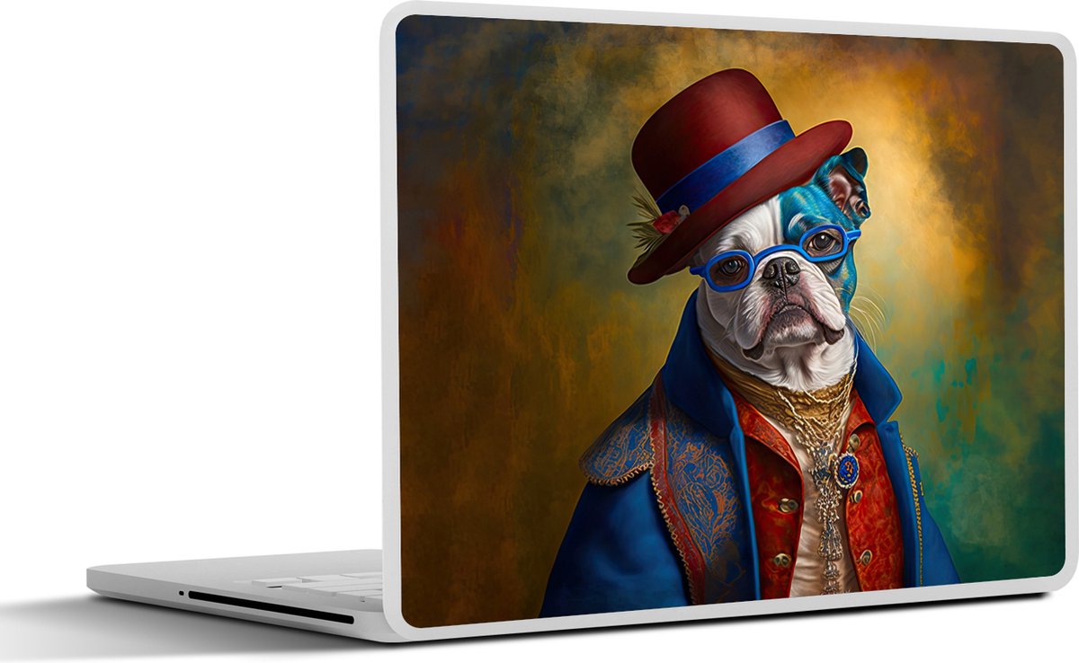 Laptop sticker - 15.6 inch - Hond - Portret - Kleding - Hoed - Abstract - 36x27,5cm - Laptopstickers - Laptop skin - Cover