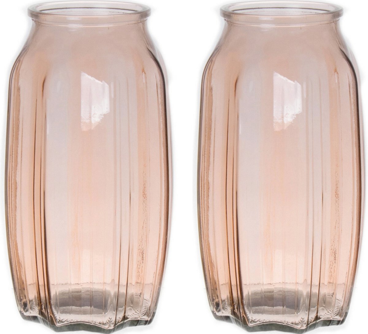 Bellatio Design Bloemenvaas - 2x - taupe/bruin - transparant glas - 12 x 22 cm - vaas