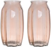 Bellatio Design Bloemenvaas - 2x - taupe/bruin - transparant glas - D12 x H22 cm - vaas