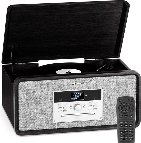Auna Bella Ann Stereo-Installatie Platenspeler - DAB+/FM Radio - Platenspeler Met 33 ⅓ / 45 / 78 Tpm - Bluetooth - Cd Speler voor Cd-R/Rw & Mp3-Cd - Usb-Poort - Aux-In - Afstandsbediening - Opnamefunctie - Max. 24 W - Zwart