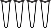 4 x Tafelpoten staal - Lengte: 35.5cm - 2 pin - 12mm – Zwart - SkiSki Legs ™ - Retro hairpin pinpoten