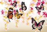 Fotobehang Butterflies Flowers  | XXL - 312cm x 219cm | 130g/m2 Vlies