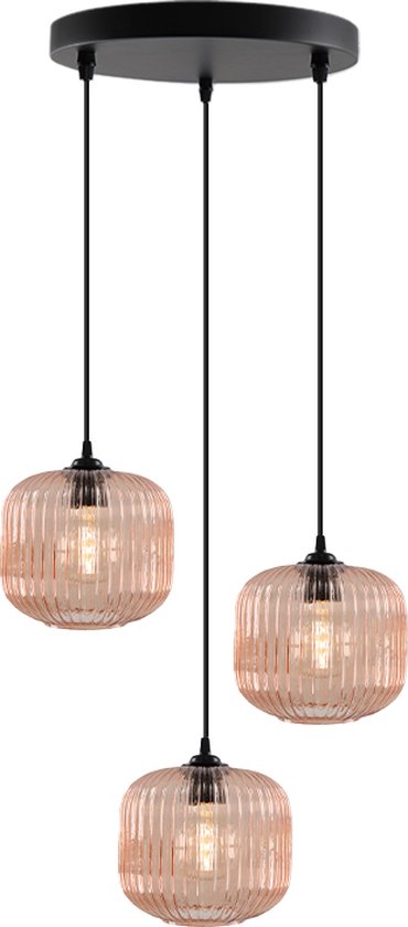 Olucia Charlois - Retro Hanglamp - 3L - Aluminium/Glas - Zwart;Roze - Rond - 30 cm