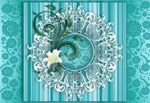 Fotobehang Vintage Pattern Turquoise | XL - 208cm x 146cm | 130g/m2 Vlies