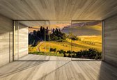 Fotobehang Window Landscape Italian Meadow Hills | XXXL - 416cm x 254cm | 130g/m2 Vlies