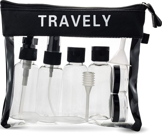 BUTLERBELL® toilettas transparant met lichtdichte delen, 1 liter tas voor handbagage in het vliegtuig, toilettas voor het vervoer van vloeistoffen, doorzichtige make-uptas, reisaccessoires, rood
