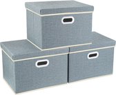 Boîtes de rangement pliables avec couvercle, grandes boîtes de rangement pour armoire, chambre d'enfant, coffre avec couvercle pour organiser la maison et le bureau, 3 pièces, bleu